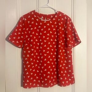 Anne Klein Red Blouse with White Pattern